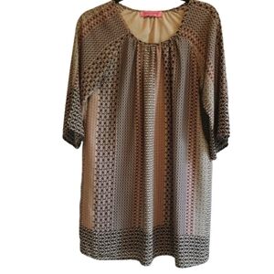 Almost Pink Geometric Print Dress Size M Made in USA 3/4 Sleeve Lined Boho Retro